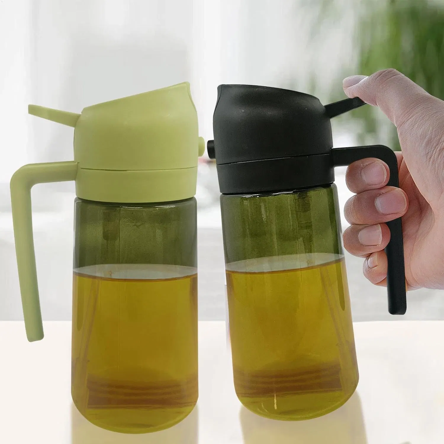2 in 1 Oil Dispenser, 2X16oz 2-in-1 Oil Dispenser, Cooking Oil Dispenser Spray Bottle Kitchen Gadgets