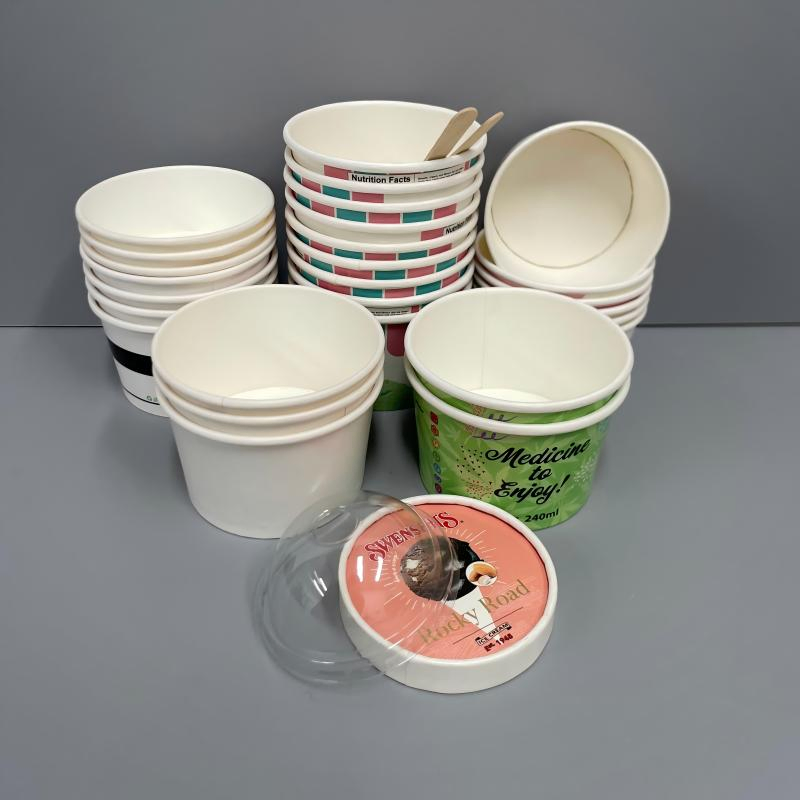 Бумажные стаканчики для мороженого с крышкой