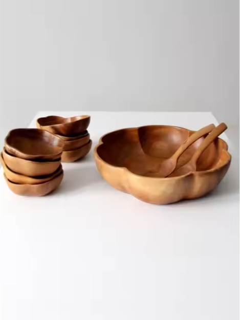 Cheapest High Quality Burlywood Color Wooden Cutlery Handmade Custom Shape Wooden Bowl for Hotel and Restaurant