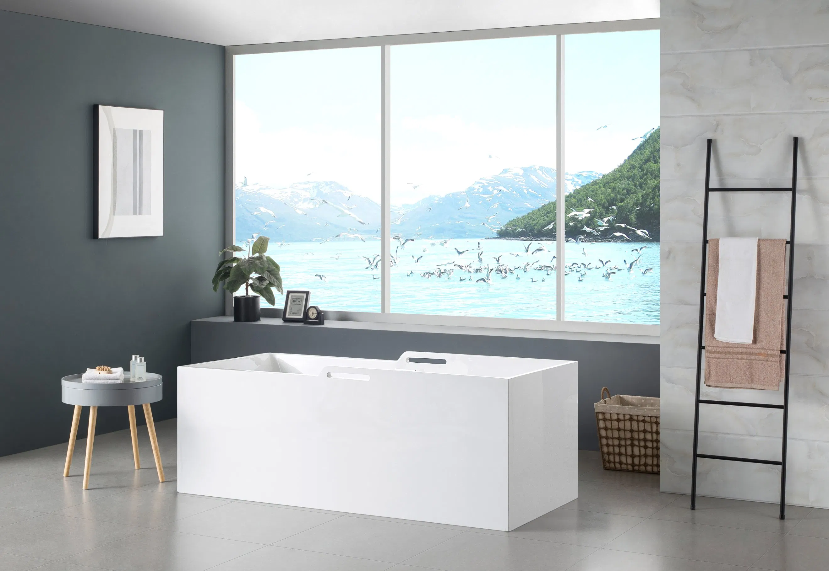 Bathrooms Freestanding Seamless Matt White&Glossy White Acrylic Bathtub
