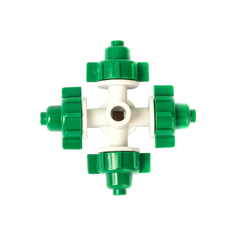 Four Way Crossing Misting Irrigation Fogger Spray Nozzle Garden Hanging Sprinkler Micro Sprayer