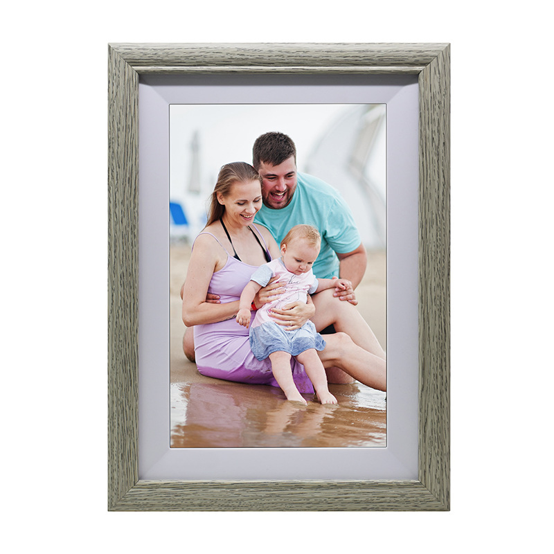15.6-Inch Curved Silver-Gray Wooden Frame Cloud WiFi Smart Touch Digital Photo Frame