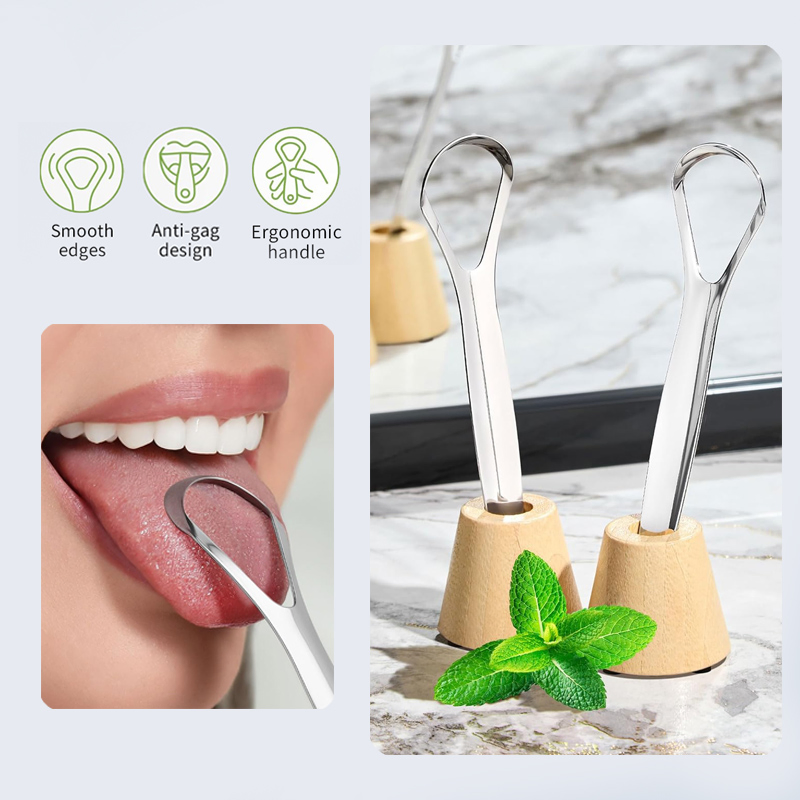 Silver-Colored Stainless Steel Tongue Scraper Set Tongue Coating Cleaner Fresh Breath