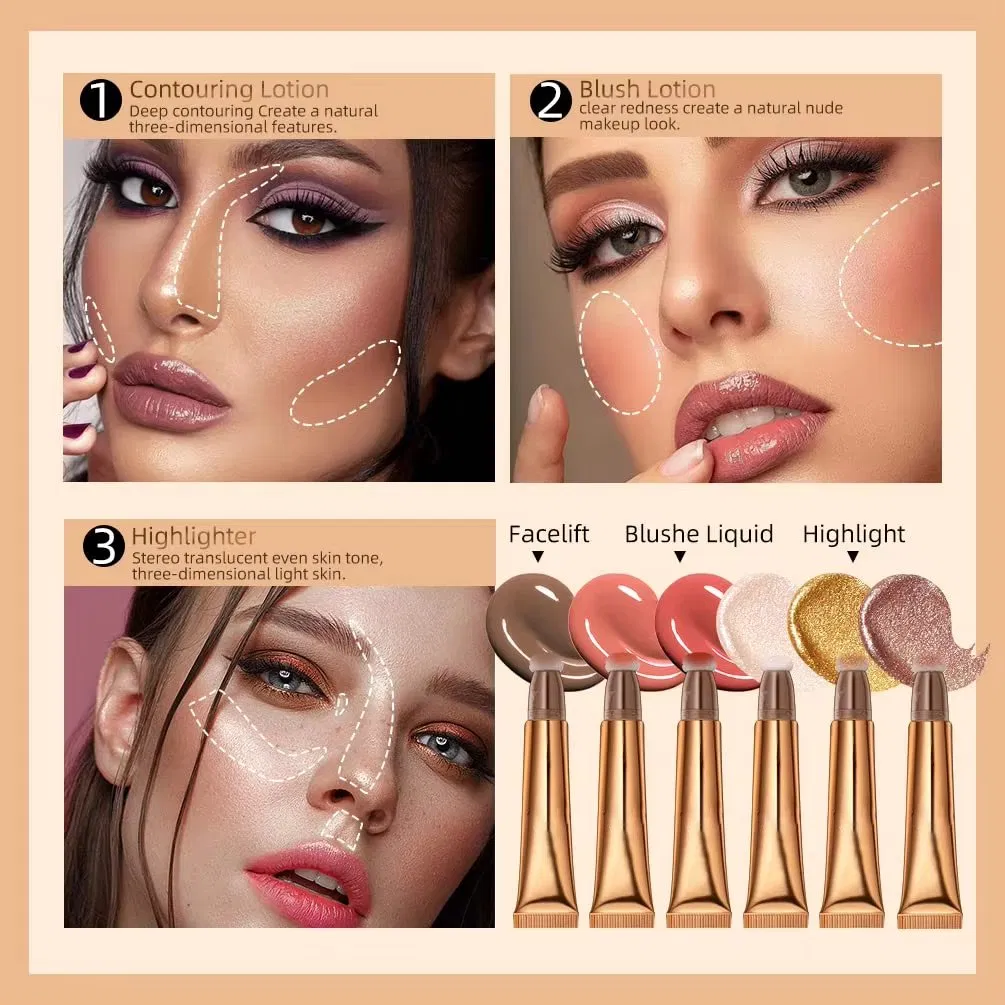 Liquid Foundation Face Makeup Concealer Highlighter Blusher Concealer Foundation Stick Set with Cushion Applicator Attached