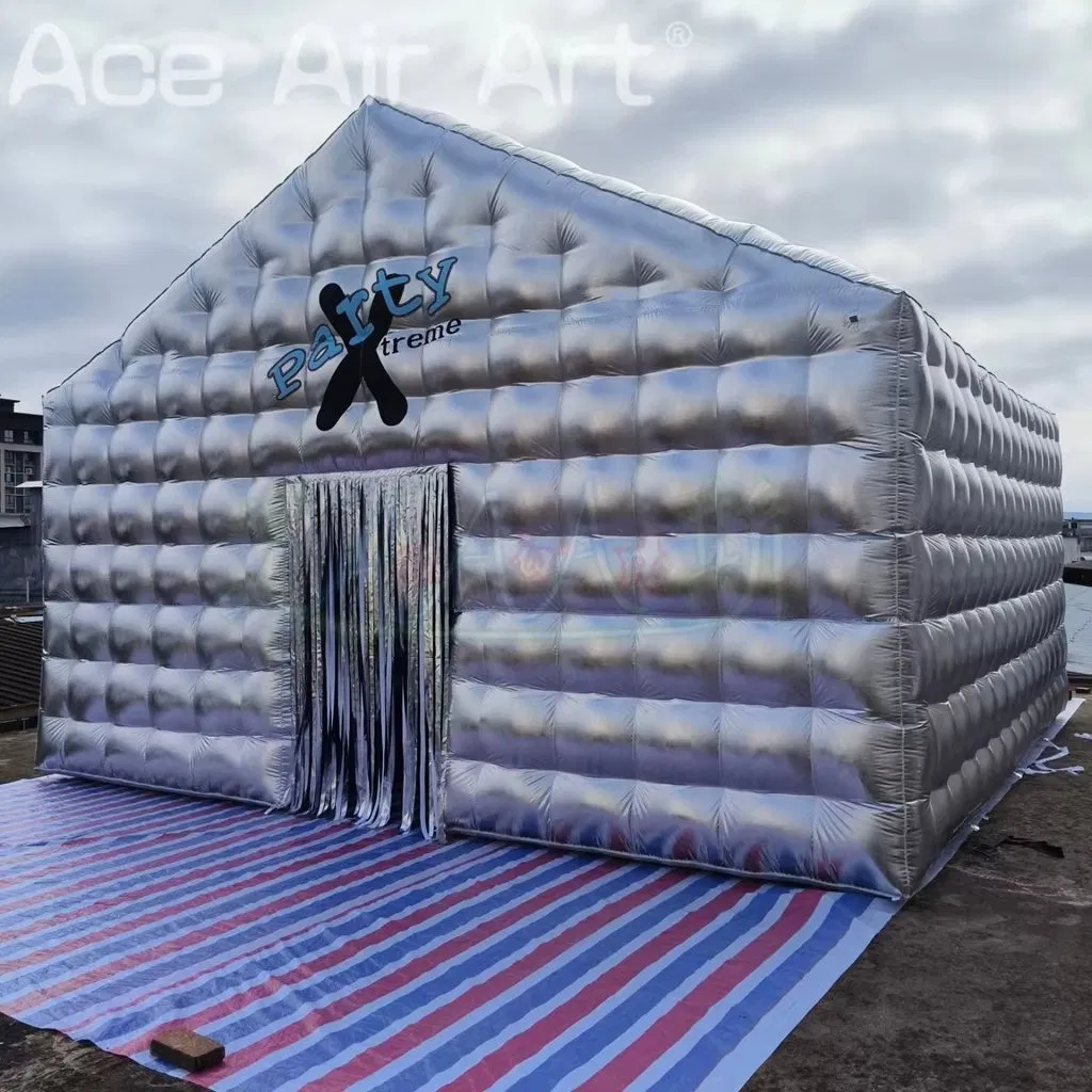 Portable Silver Disco Inflatable Nightclub Blow up Party Tent Inflatable Night Club with 2 Doors for Outdoor Event