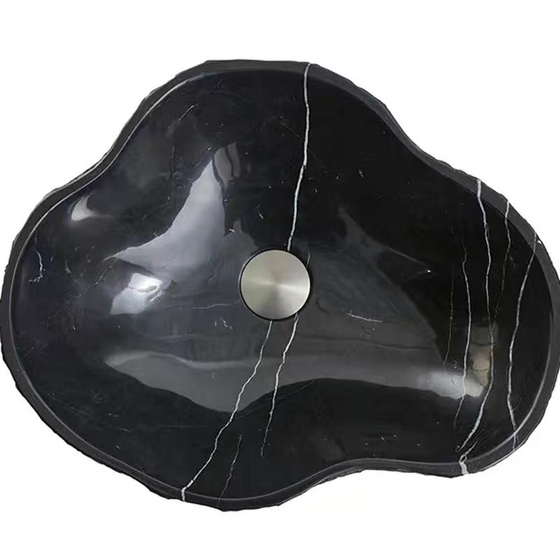 Chiseled Nero Marquina Black Marble Fluted Vanity Basin Bathroom Sink