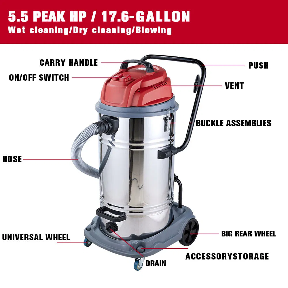 Double-Motor Industrial Large Capacity Vacuum Cleaner High Power Wet &Dry Vacuum Cleaner