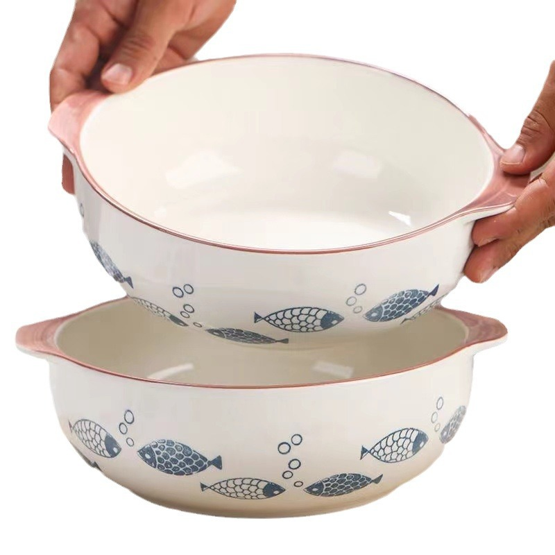 10.5"Food Bowl with Hands Pad Printing Stoneware Porcelainware Tableware