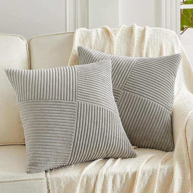 Olive Green Decorative Throw Pillow Covers Boho Aesthetic Home Decor Corduroy Striped Patchwork Windmill Textured Cushion Cases