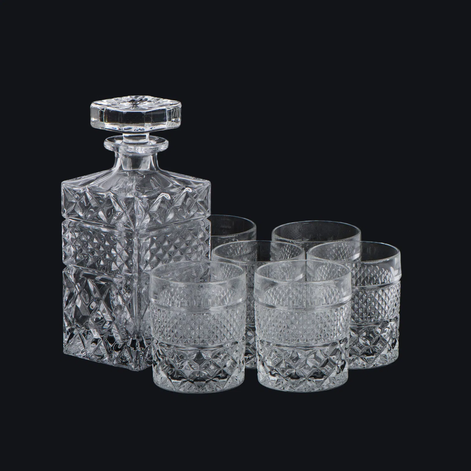 Square Transparent Glass Wine Bottle with Glass Cup Set for Wine Serving