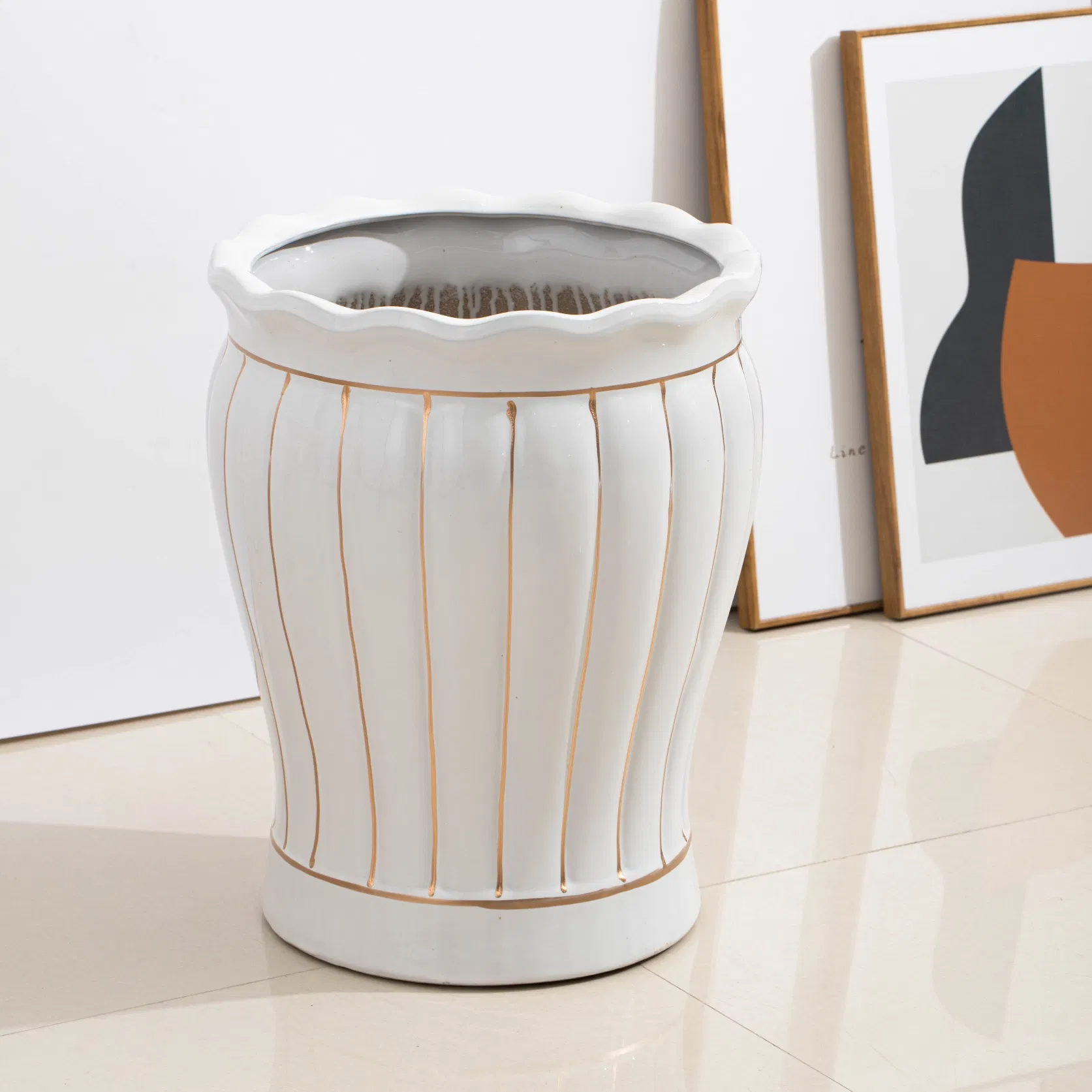 Modern Indoor Outdoor Decorative Gold Plating Ceramic Pots for Plants Flower Pot