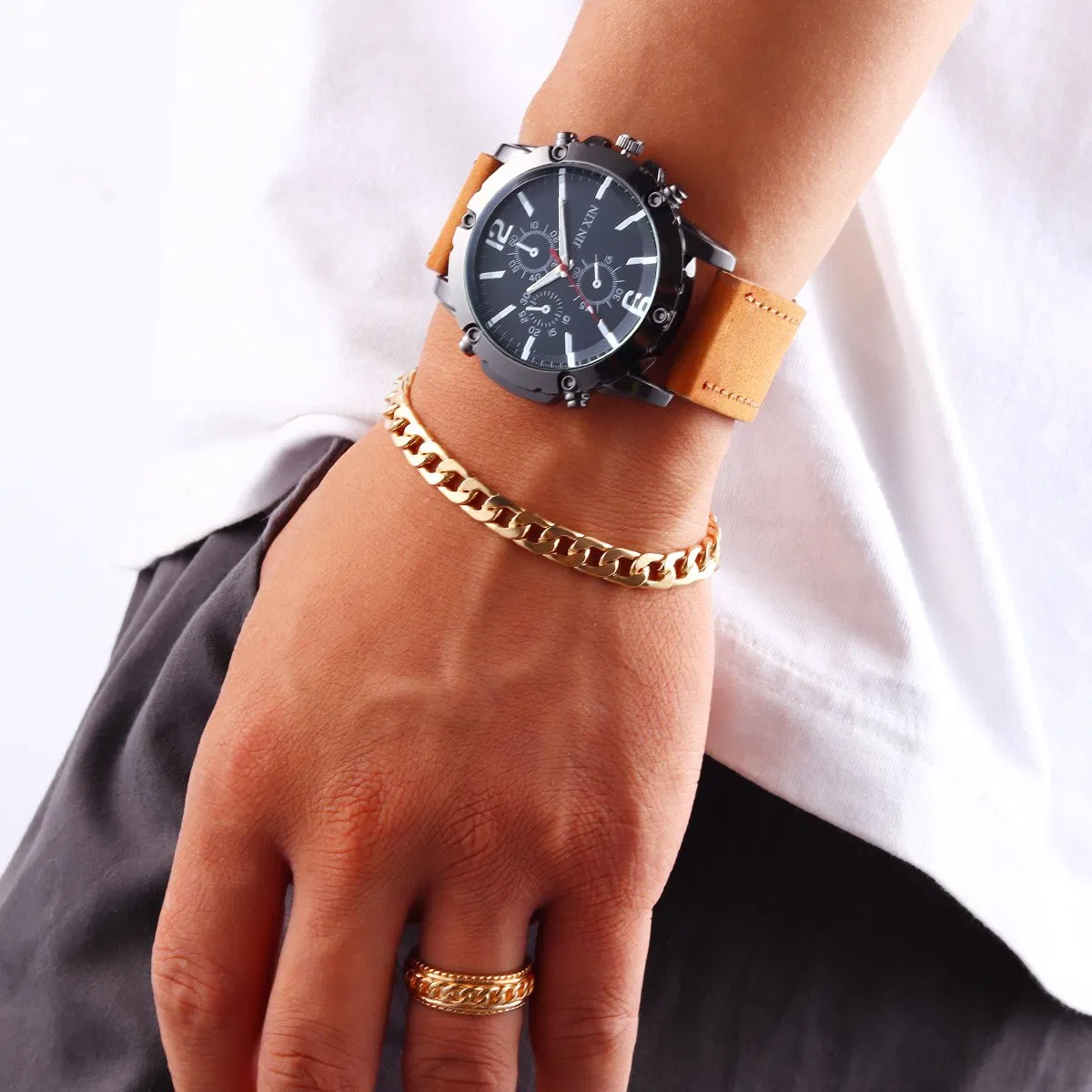 Hip-Hop Trendy Men's Watches and Cross Jewelry