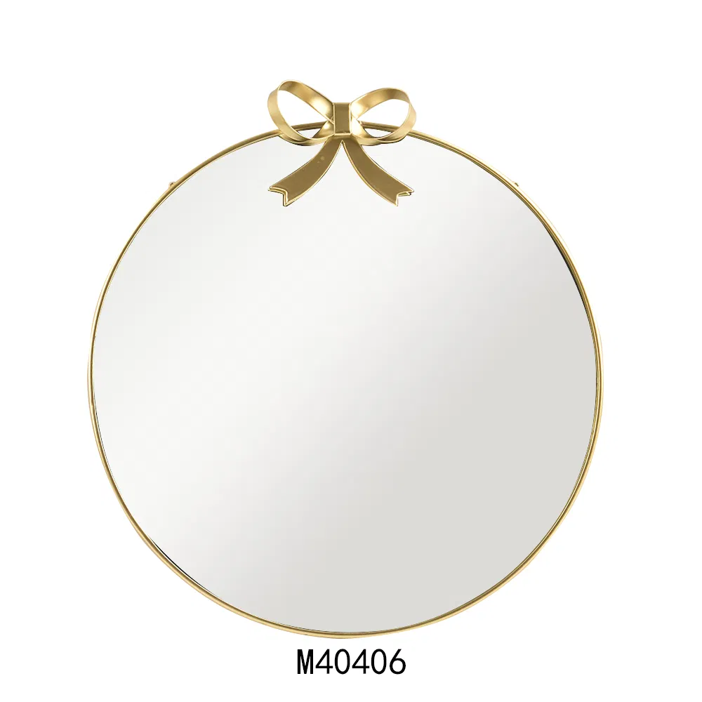 New Design Gold Metal Make up Wall Mirror with Bowknot for Home Decoration
