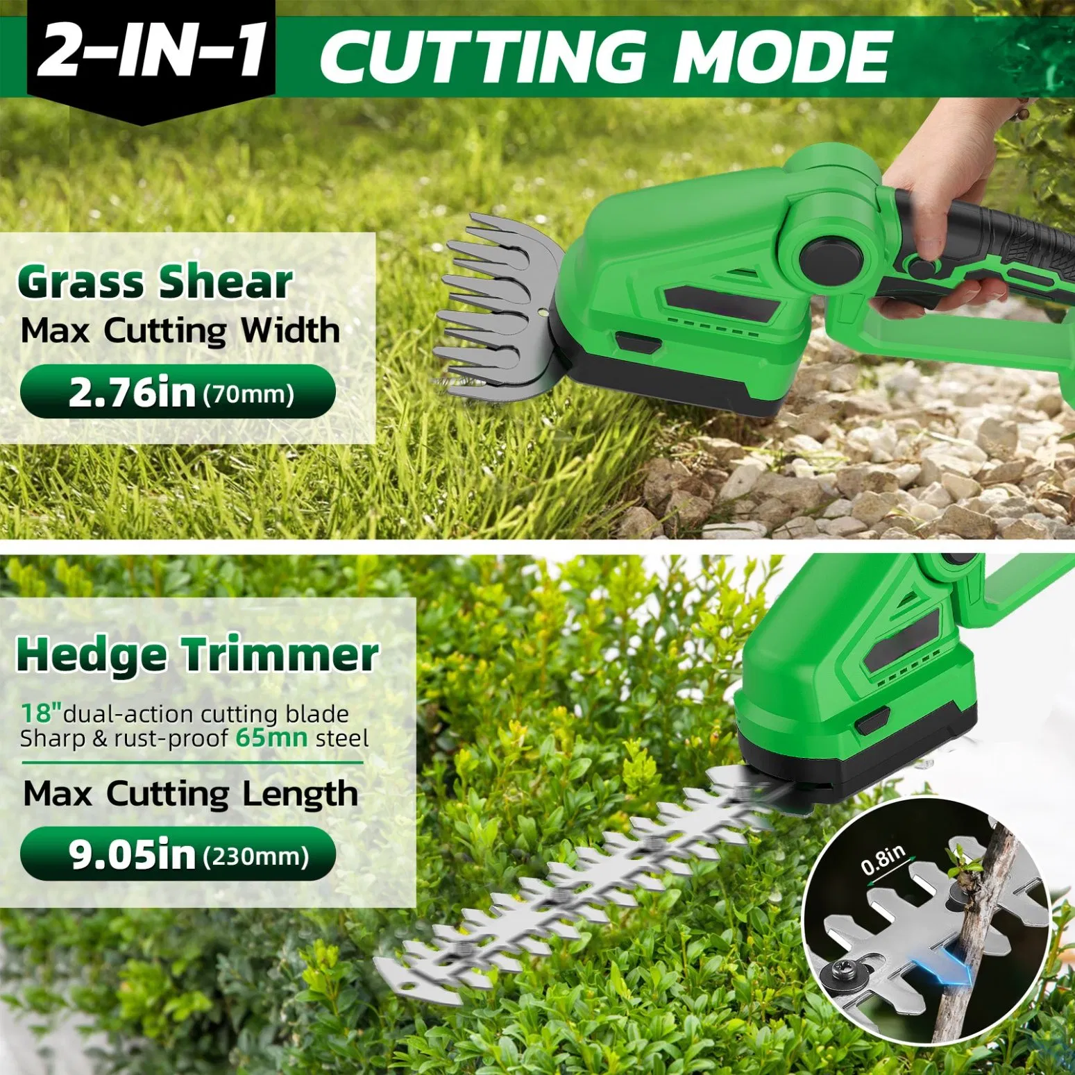 20V Cordless Hedge Trimmer with Long Pole, and 2 in 1 Hedge Trimmer, Support OEM/ODM