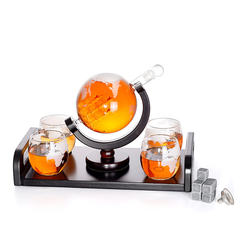 High Borosilicate Glass Globe Sailboat Bottle Whiskey Wine Decanter Set