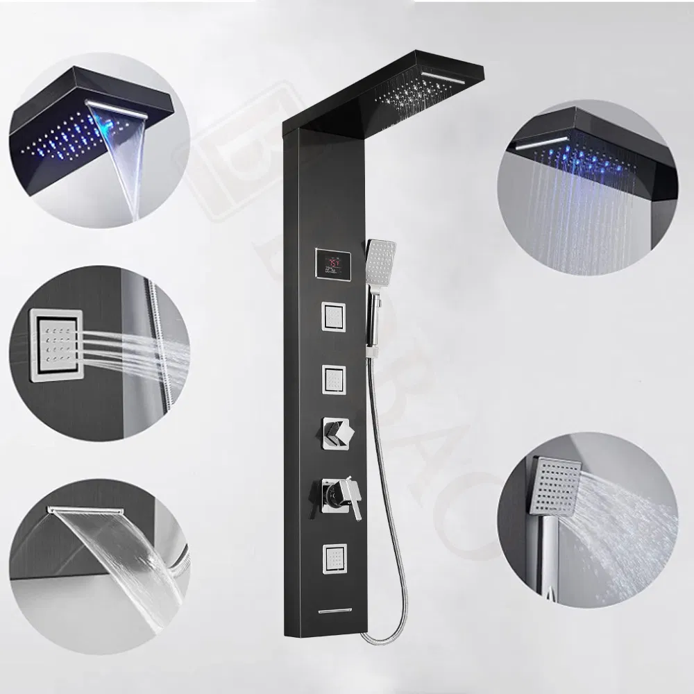 Modern Design Waterfall Massage Stainless Steel LED Shower Panel