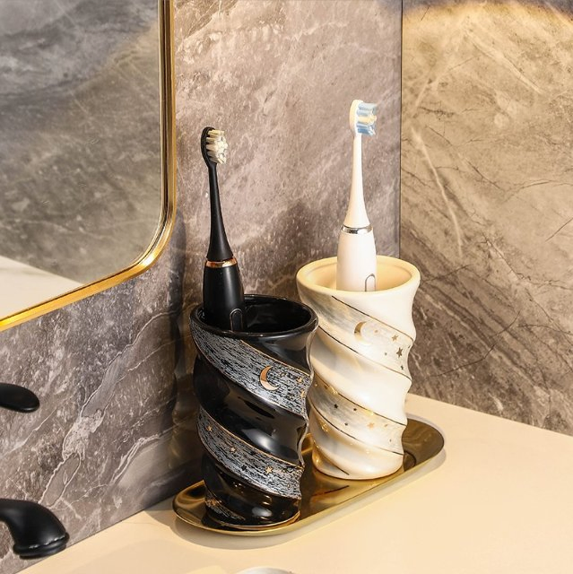 Ceramic Spiral Gold-Trimmed Creative Mouthwash Cup Ceramic Cup Bathroom Accessories