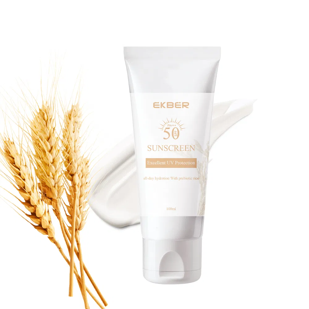 Ekber Natural Rice Face Sunscreen SPF50 Vegan Refreshing Non-Greasy Rice Sunscreen Lotion Private Label