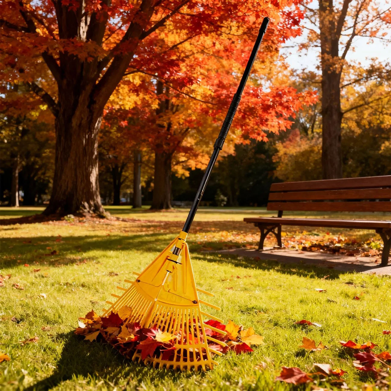 Heavy Duty Leaf Rake with Handle for Gardens Leaf Cleanup