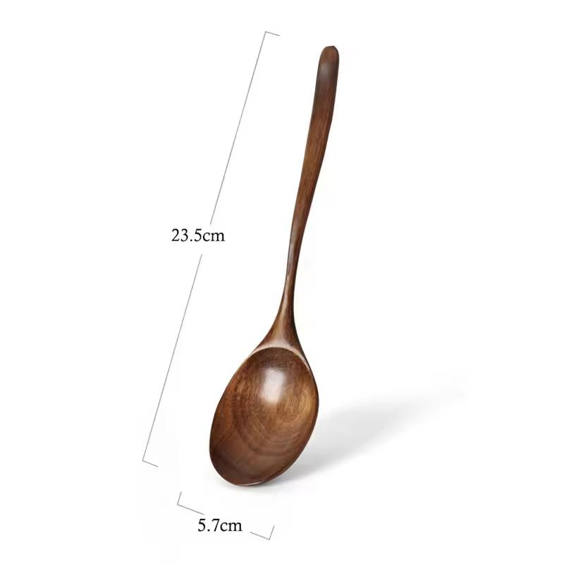 Natural Long Handle Wooden Spoon Japanese-Style Rice Scoop Mixing Soup Spoons Cooking Utensils Portable Tableware for Kitchen