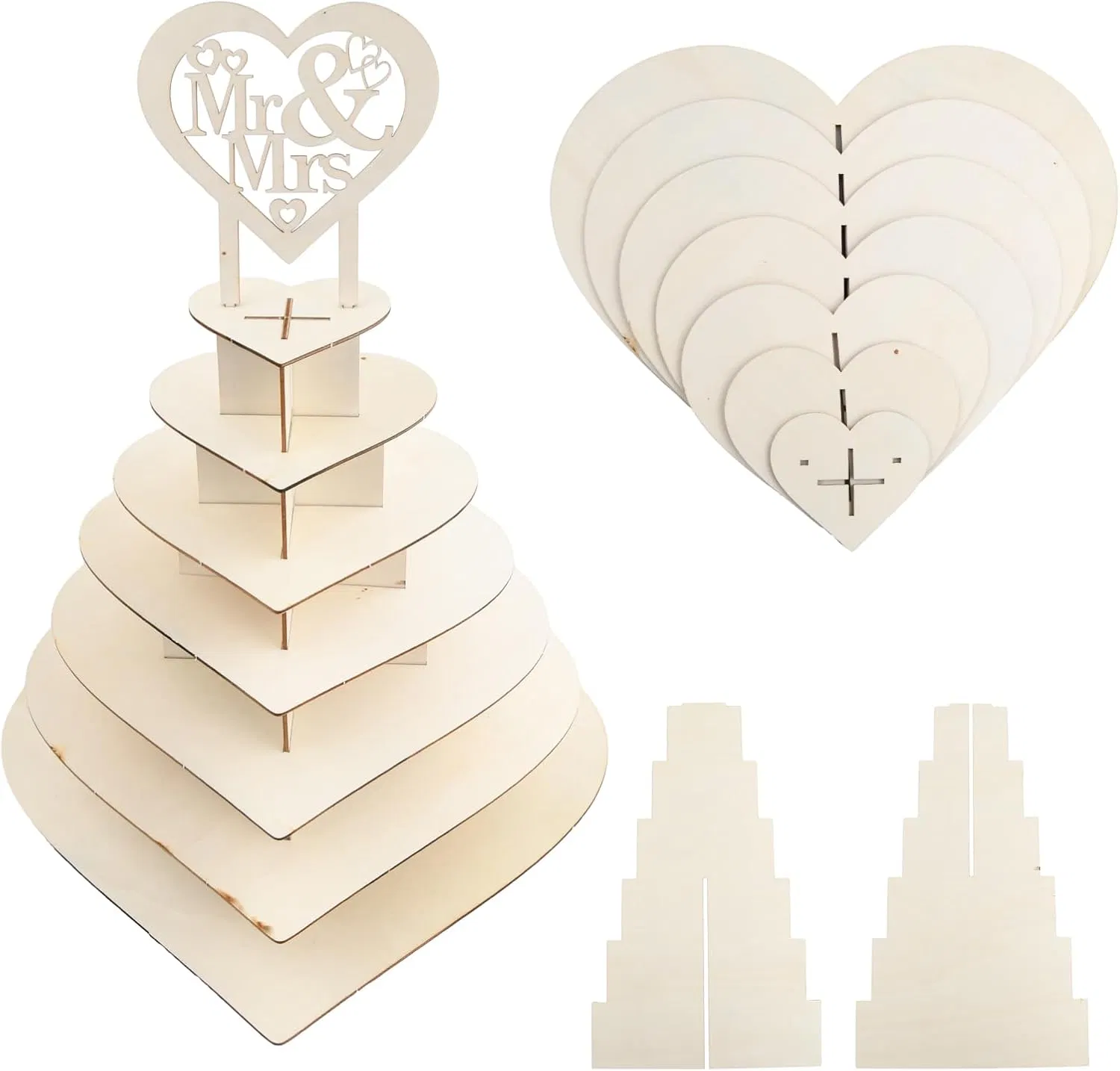 Elegant Heart-Shaped 7-Tier Wooden Chocolate Display Stand for Events