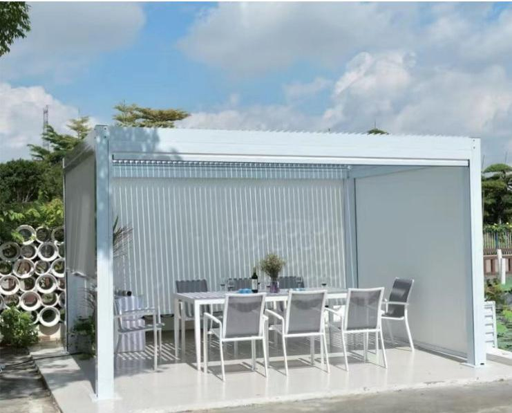 Sturdy Aluminum Pergola with UV-Resistant Fabric Canopy for Sun-Safe Outdoor Gatherings