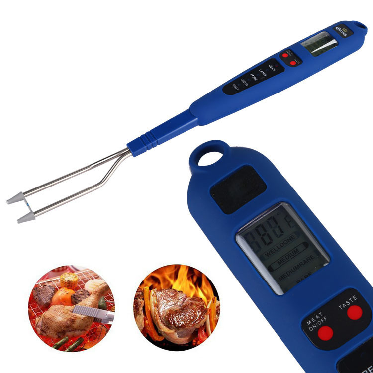 Digital Meat Thermometer Grilling Barbecue Turner Fork Alarm Esg13898