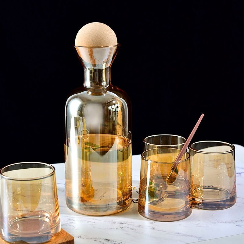 Crystal Color Glass Carafe Water Pitcher Jug Kettle with Lid