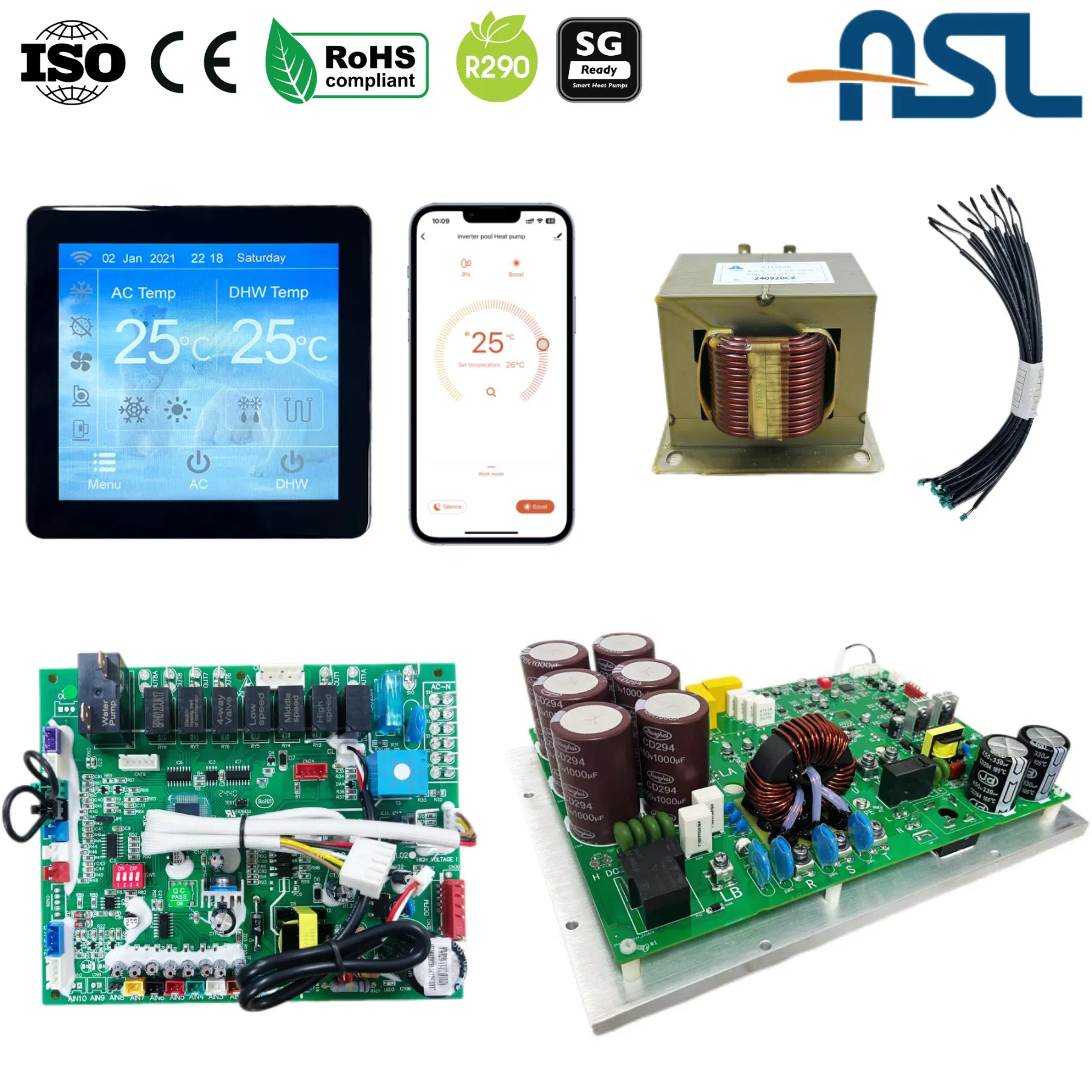 R290 Leak & Explosion Proof 15-18kw CE/RoHS/Sg Certified Inverter Swimming Pool Heat Pump PCBA Controller with Smart Thermostat & Mainboard & Compressor Driver