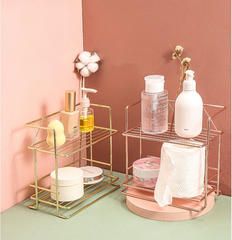 Double Layers Iron Cosmetics Storage Rack Household Desktop Cosmetics Storage Rack