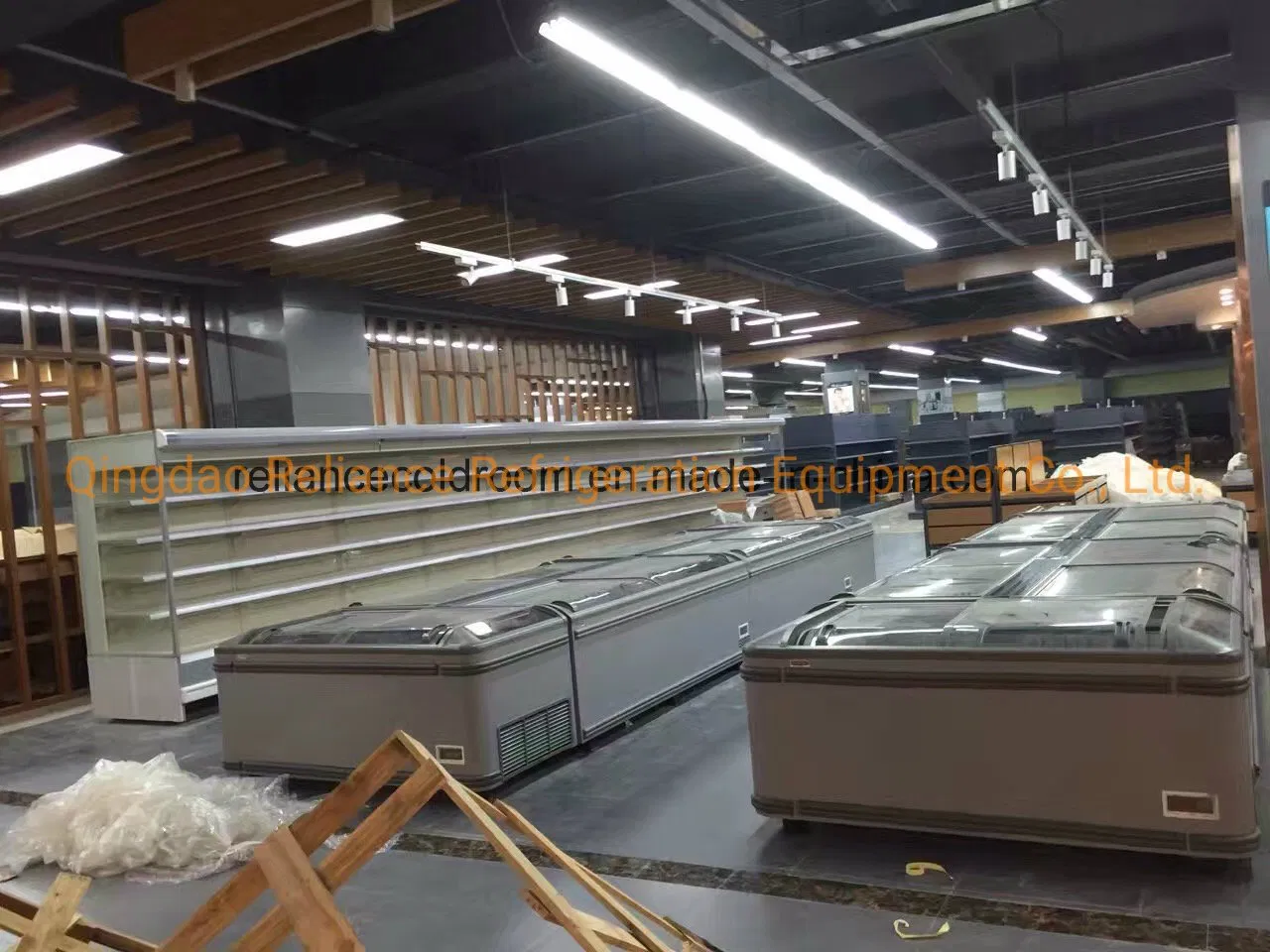 Commercial Supermarket Low-E Sliding Glass Door Display Chest Island Freezer Refrigerator Showcase