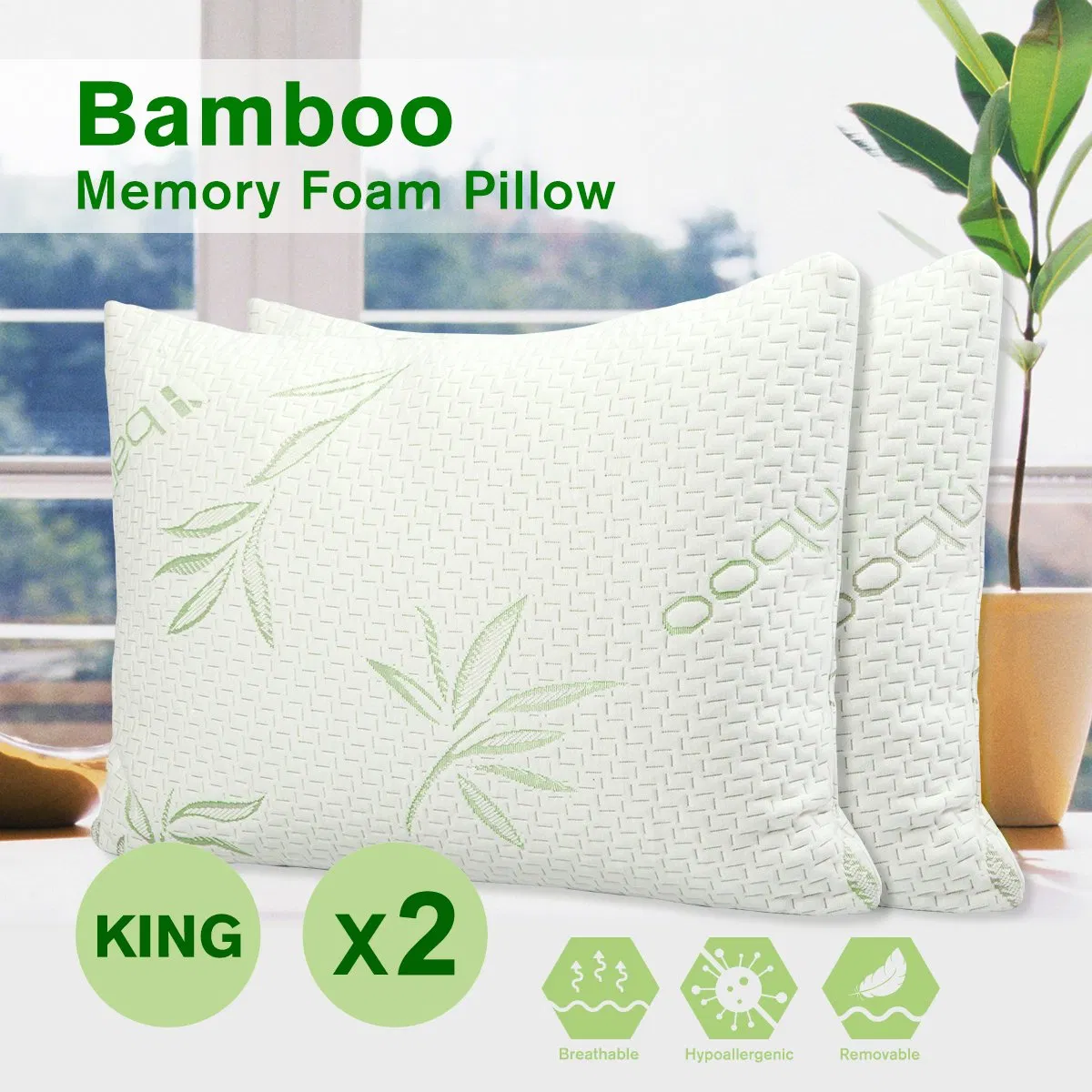 Memory Foam Pillow Shredded with Washable Bamboo Fabric