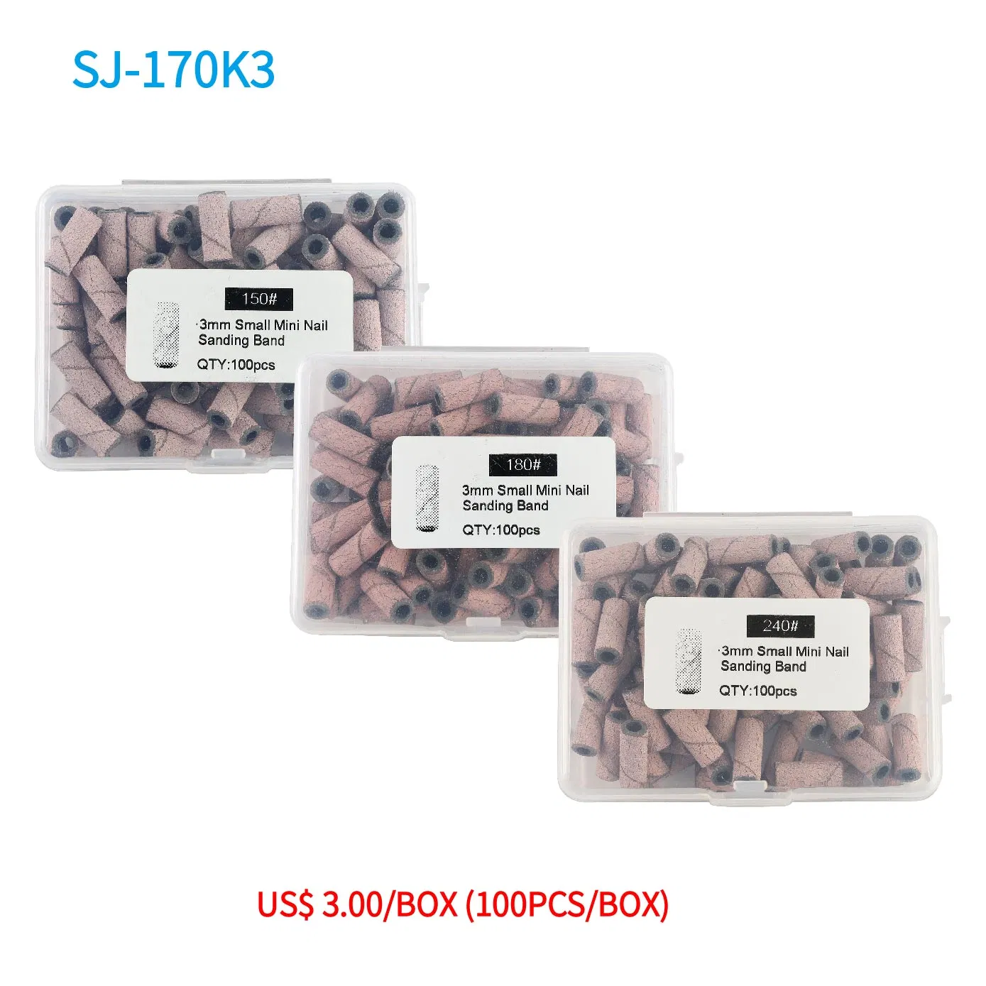 New Nail Drill Bits Tools Sj-170K3 Pink Abrasive 3.1mm Mini Small Nail Sanding Band
