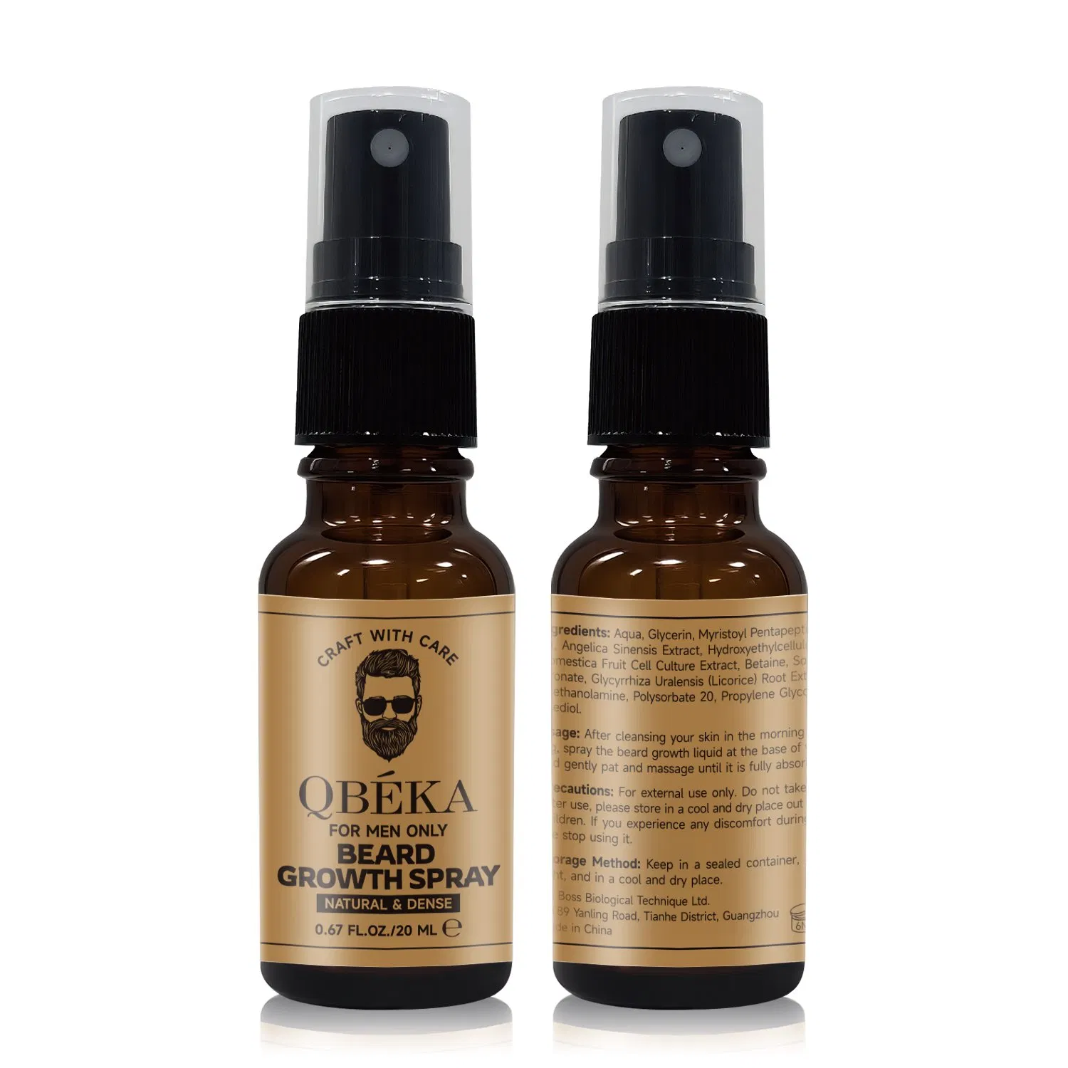 Qbeka Beard Growth Spray for Men - Facial Hair Densifying Serum - Mustache & Beard Thickening Treatment