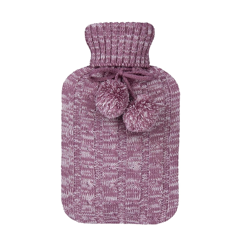 China Supplier Pure Color Customized Pompom Hot Water Bottle Knitted Cable Cover for Winter