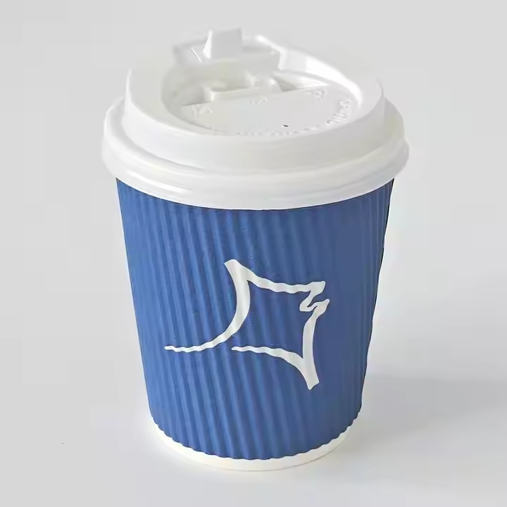 Biodegradable Custom Logo Disposable Single Double Ripple Wall Hot Coffee Paper Cup with Lids