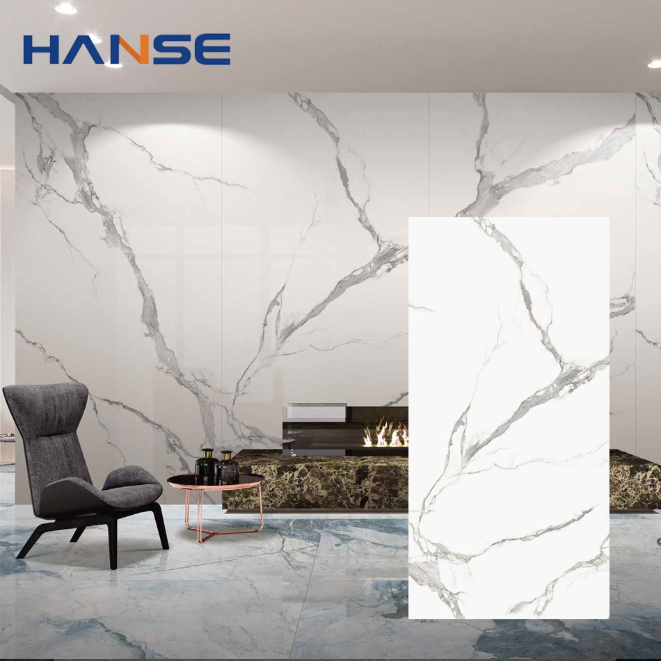 Керамогранит 1200x2400 мм глянцевый белый с золотыми прожилками