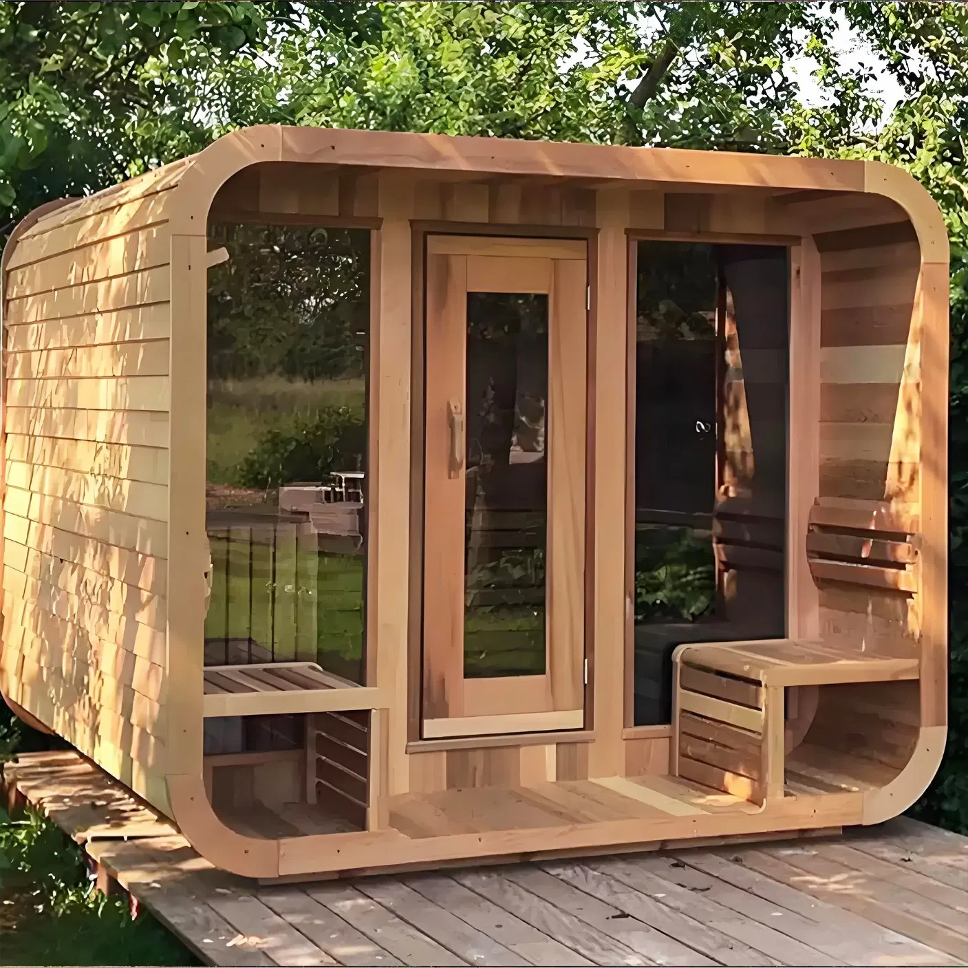 Outdoor Cubic Sauna Room for 3 Person with Glass Door