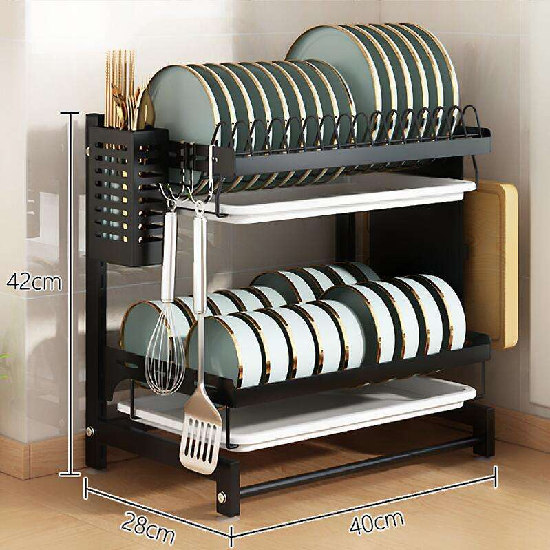 Bowl Wall Mounted Over Sink Dish Rack Dish Kitchenware Accessories Stainless Steel Metal Wire Large Capacity Racks Hanging Sink 2 Tier with Tray Dish Rack
