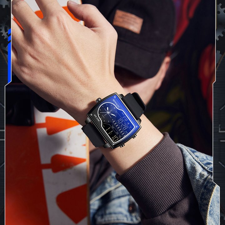 Sanda High-End Men's Commuter Watch Square Waterproof Luminous Multifunctional Electronic Watch