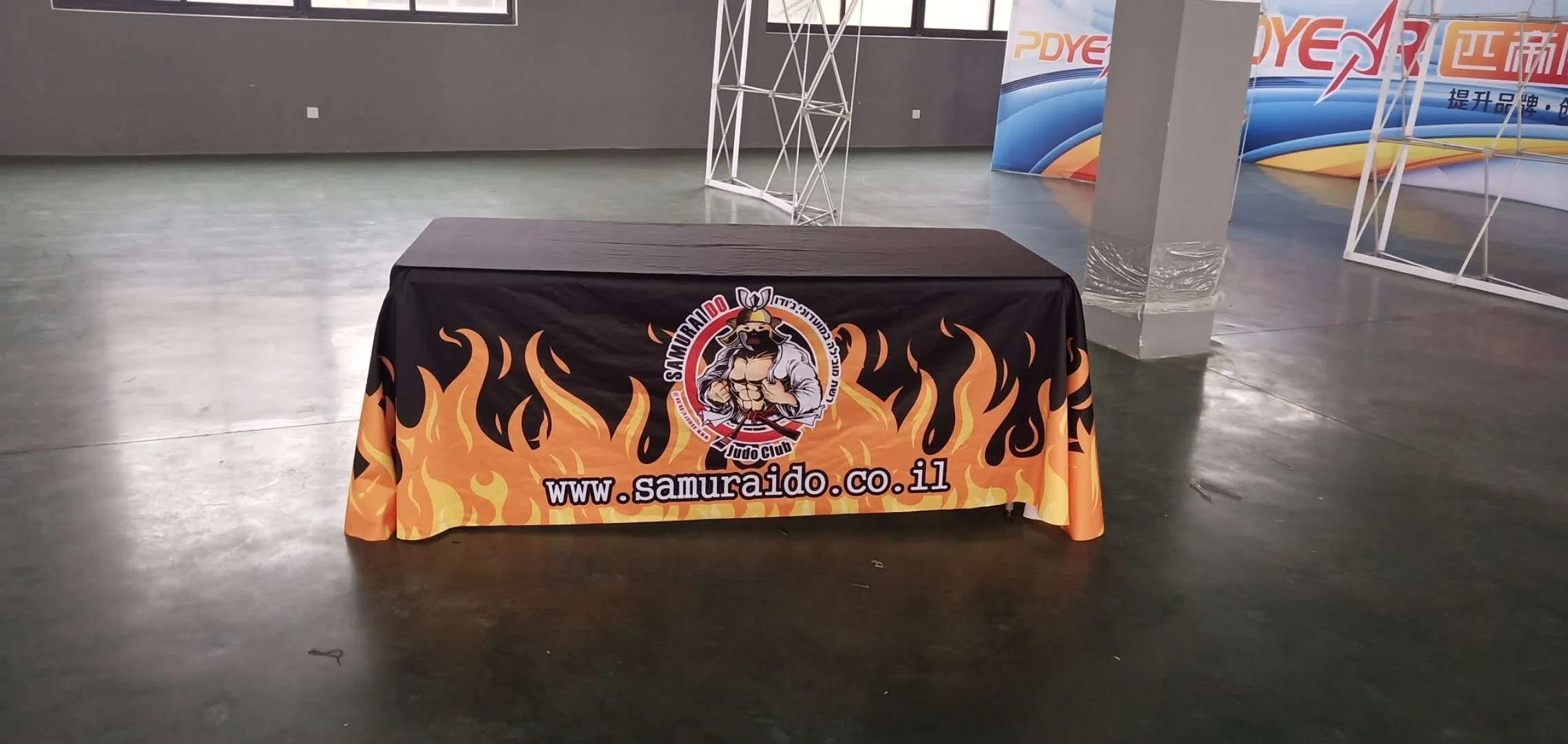 Custom Print Promotional Brand Business Tablecloth Logo Trade Show 4FT 5FT 6FT 7FT 8FT Fitted Stretch Draped Table Cover Throw Runner Waterproof Table Cloth