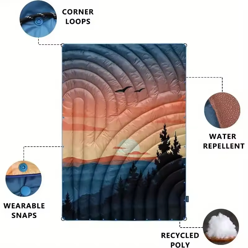 Weatherproof Wearable Blanket with Snap Buttons Camping Blanket