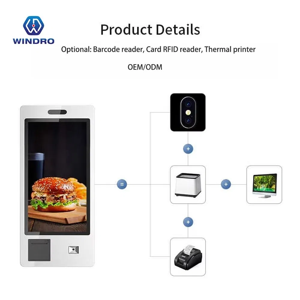 Self Order Kiosk 24 27 32 Inch Kfc Mcdonald Fast Food Full HD LCD Screen Order Payment Terminal Thermal Printer Order Kiosk