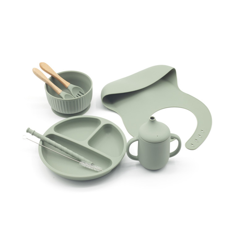 Silicone Baby Bib Cutlery Set Baby Silicone Bowl Cup Spoon Plate Bibs Silicone Baby Feeding Set
