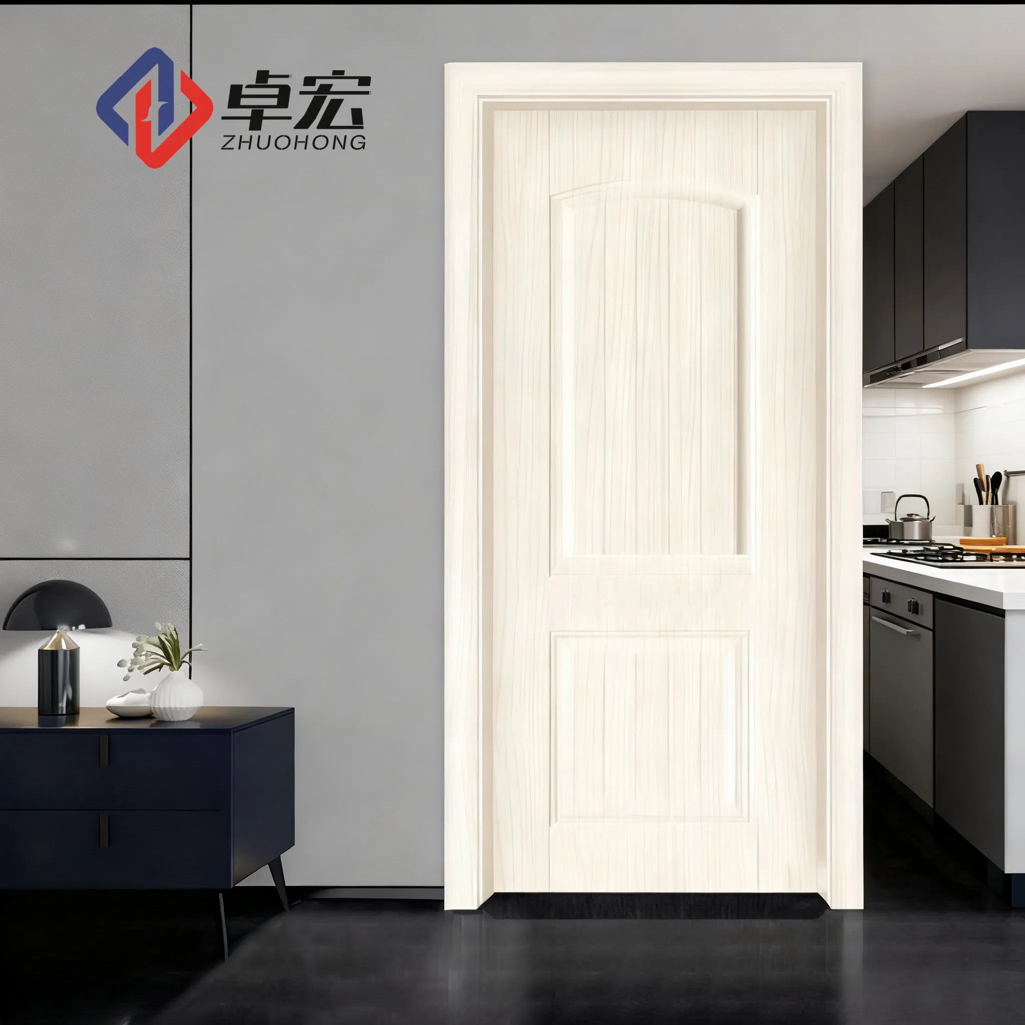 Luxurious Geometry Style Interior Door Prehung Waterproof Solid Wooden Flush White Aluminum Decoration Bedroom Door for Houses