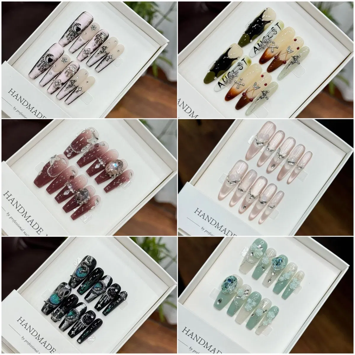 Manufacturers Handmade Custom Private Label Design Luxury Wholesale Colorful Press on Nails Ins Patch Long Coffin Hand Painted False Nails