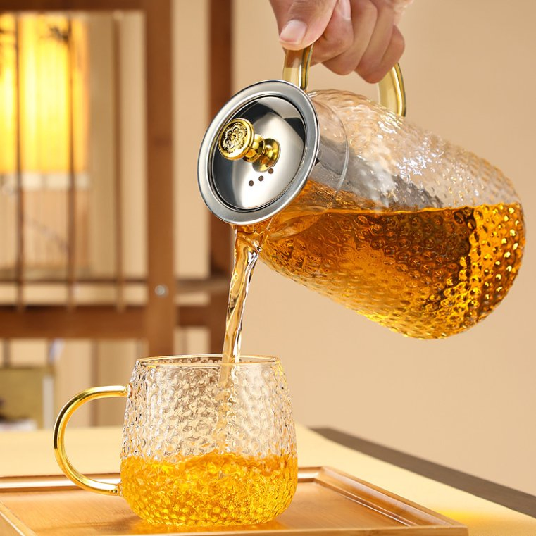 Thickened Rice Grain Glass Hammer Pattern Cooling Kettle Cold Water Pitcher Lemon Cup Tie Pot Cold Open Summer Juice Pot