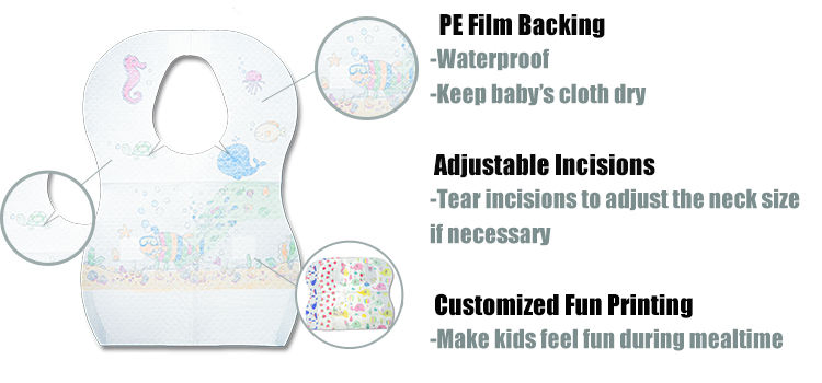 High Quality Individual Package Waterproof Disposable Baby Bibs for Travel Visiting Camp Home