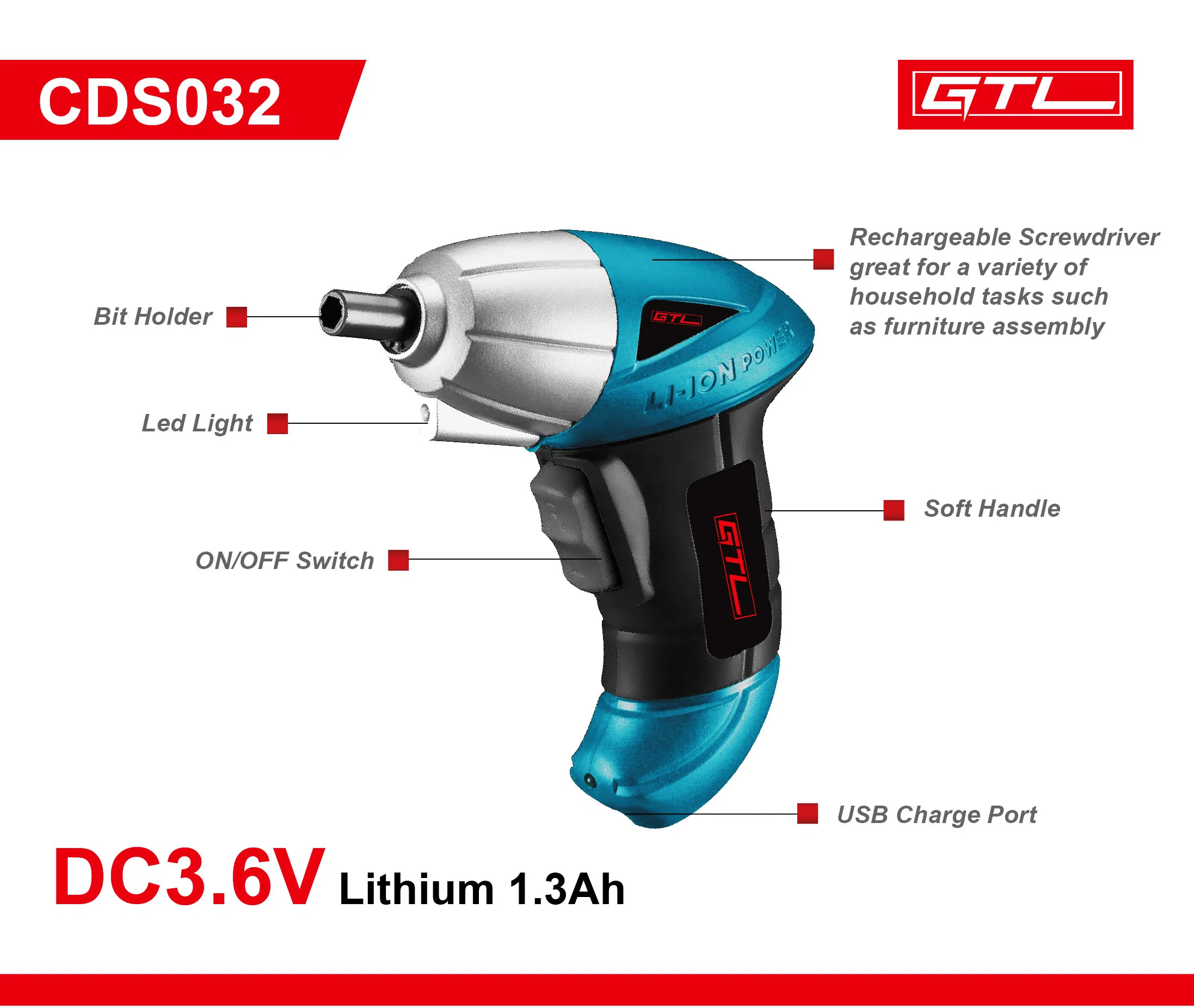 Rechargeable Power Tools Magnetic Screw Driver DC3.6V 1.3ah Cordless Screwdriver (CDS032)