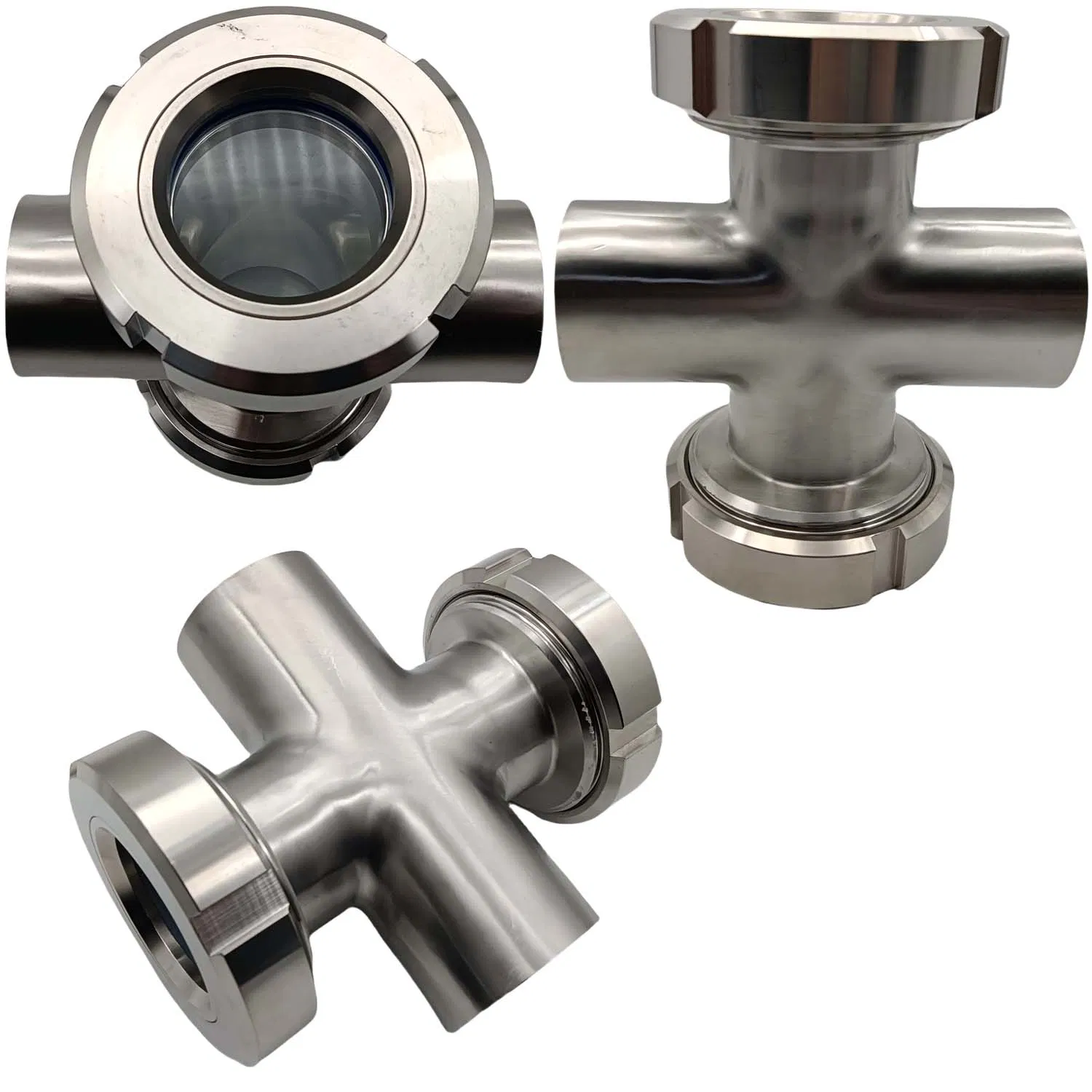 DN80 SS304 SS316L Sanitary Stainless Steel Union Type Four Way Cross Sight Glass with PTFE Gasket